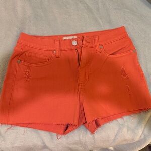 Sneak Peek Coral Distressed Jean Shorts